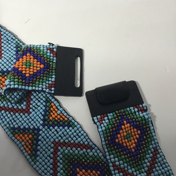 Southwest Handcrafted Multi Color Bead Stretchable Bohemian Belt Wooden Buckle - Picture 3 of 5